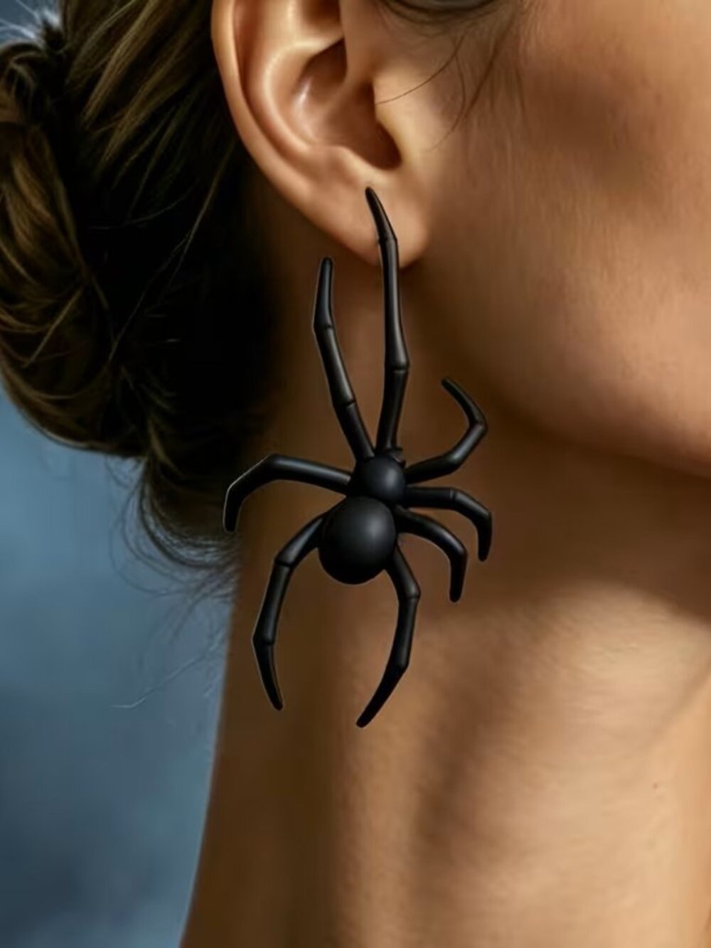 Matte Black 3D Large Spider Stud Earrings Z2